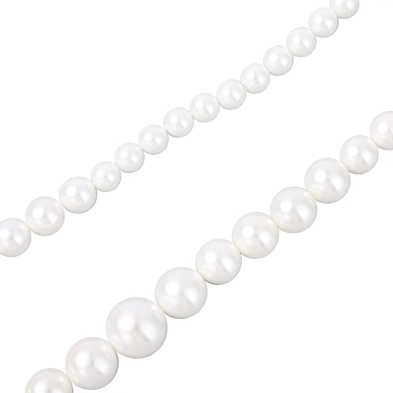 White Shell Pearl Beaded Necklace 20 Inches in Silvertone Magnetic Clasp