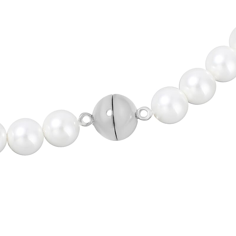 White Shell Pearl Beaded Necklace 20 Inches in Silvertone Magnetic Clasp