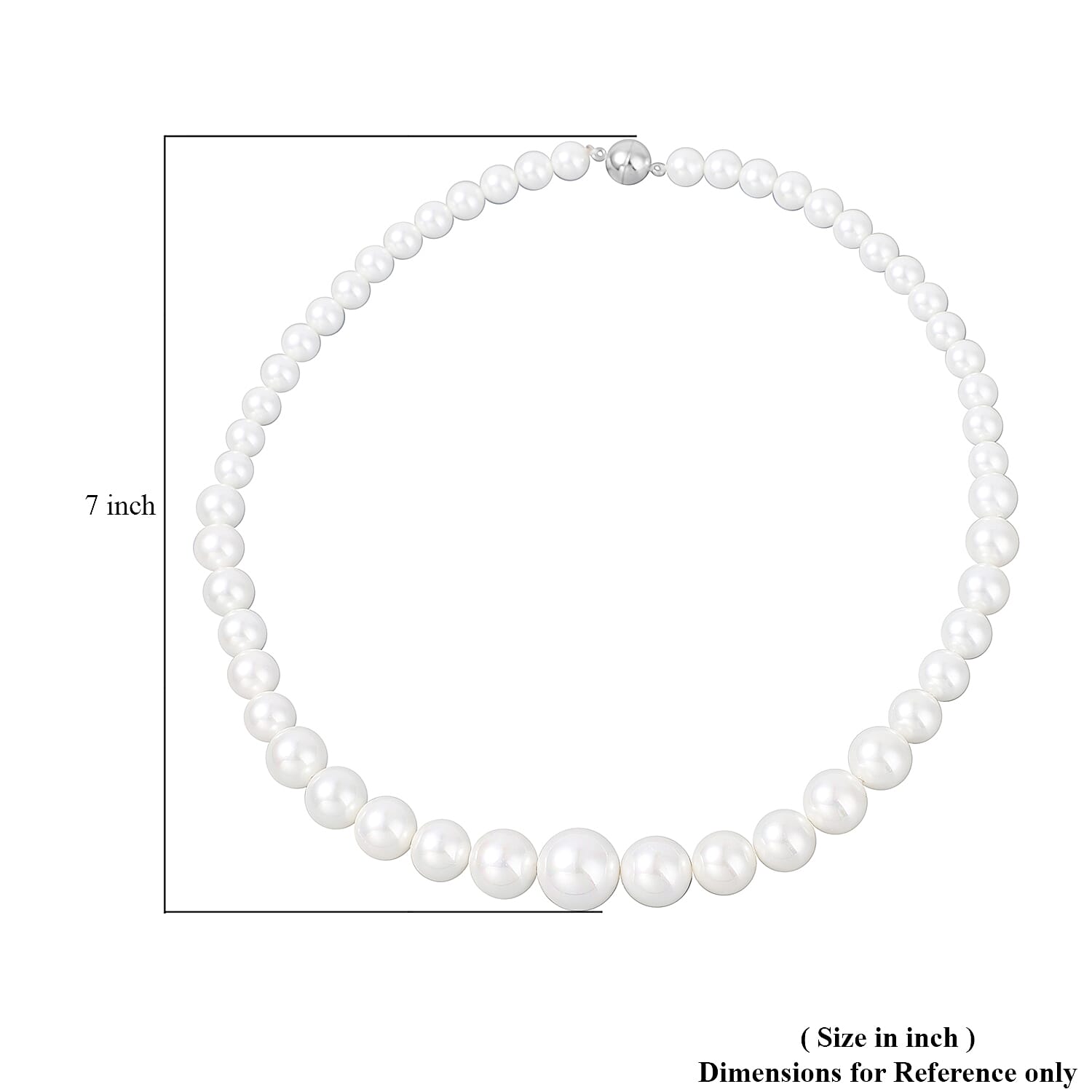 White Shell Pearl Beaded Necklace 20 Inches in Silvertone Magnetic Clasp