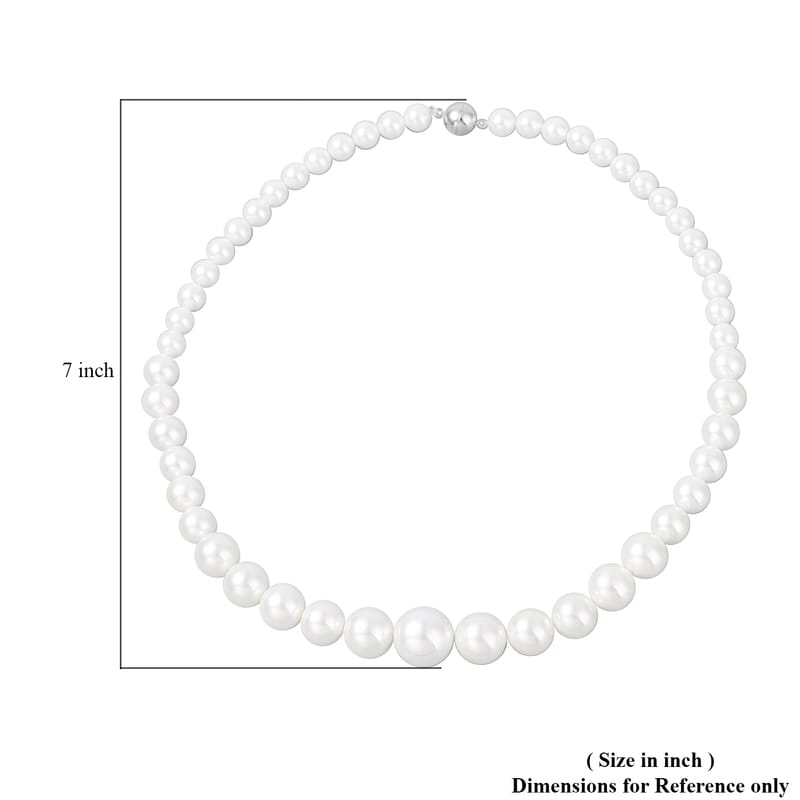 White Shell Pearl Beaded Necklace 20 Inches in Silvertone Magnetic Clasp