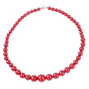 Coral Color Shell Pearl Necklace 20 Inches in Silvertone Magnetic Clasp