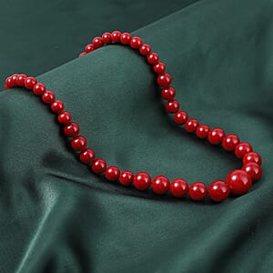 Coral Color Shell Pearl Necklace 20 Inches in Silvertone Magnetic Clasp