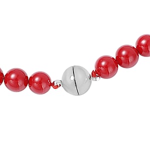 Coral Color Shell Pearl Necklace 20 Inches in Silvertone Magnetic Clasp