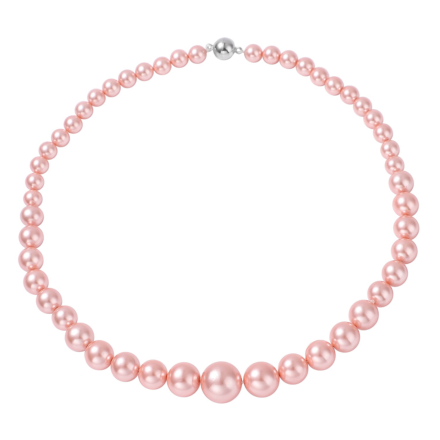 Pink Shell Pearl Beaded Necklace 20 Inches in Silvertone Magnetic Clasp