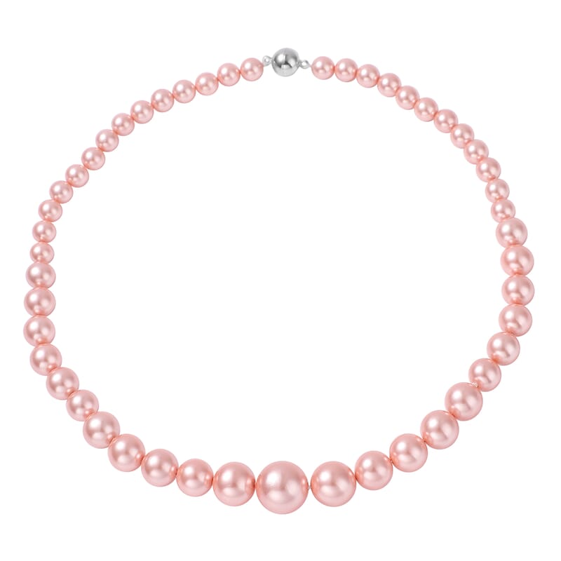 Pink Shell Pearl Beaded Necklace 20 Inches in Silvertone Magnetic Clasp