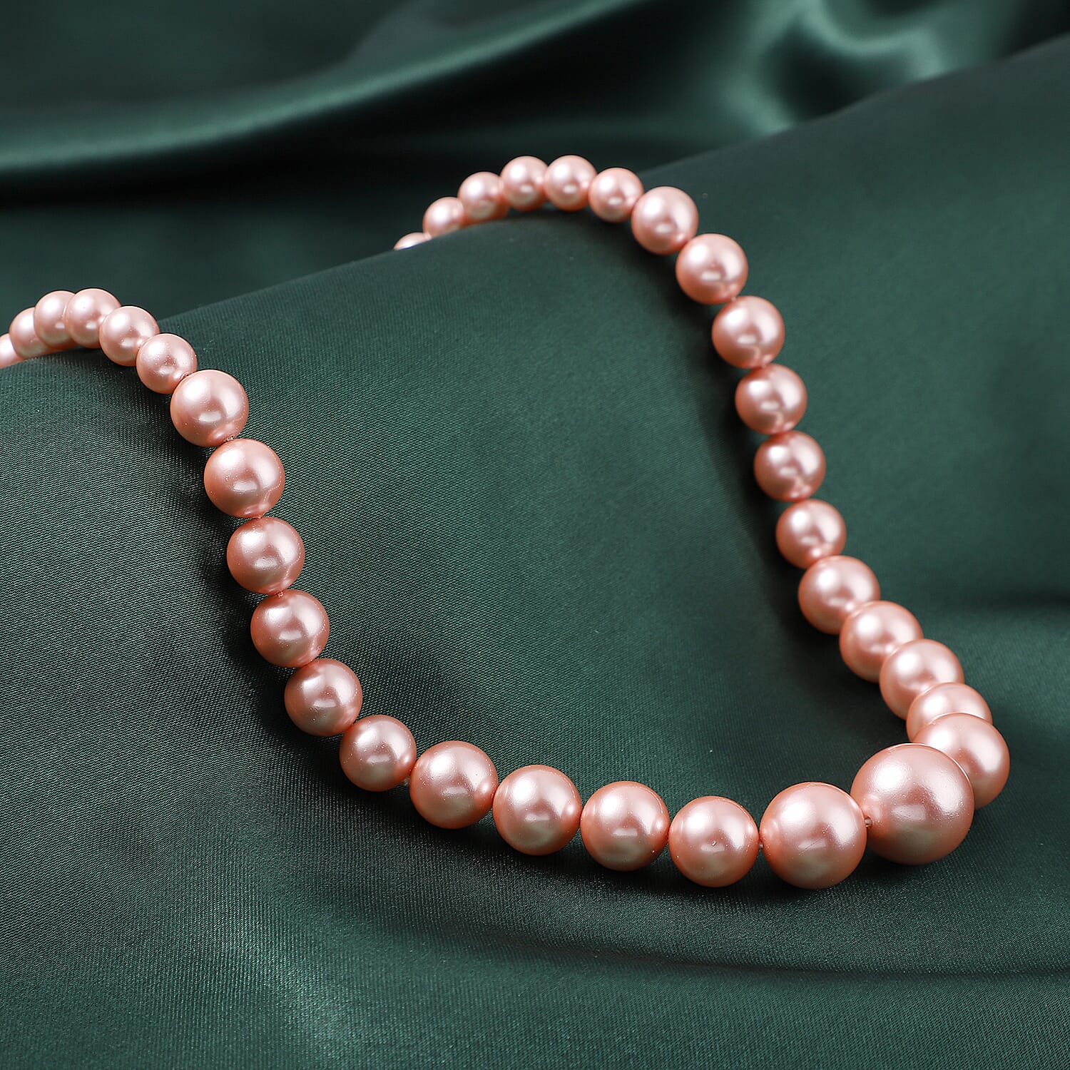 Pink Shell Pearl Beaded Necklace 20 Inches in Silvertone Magnetic Clasp