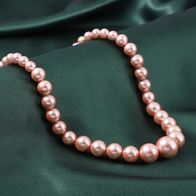 Pink Shell Pearl Beaded Necklace 20 Inches in Silvertone Magnetic Clasp