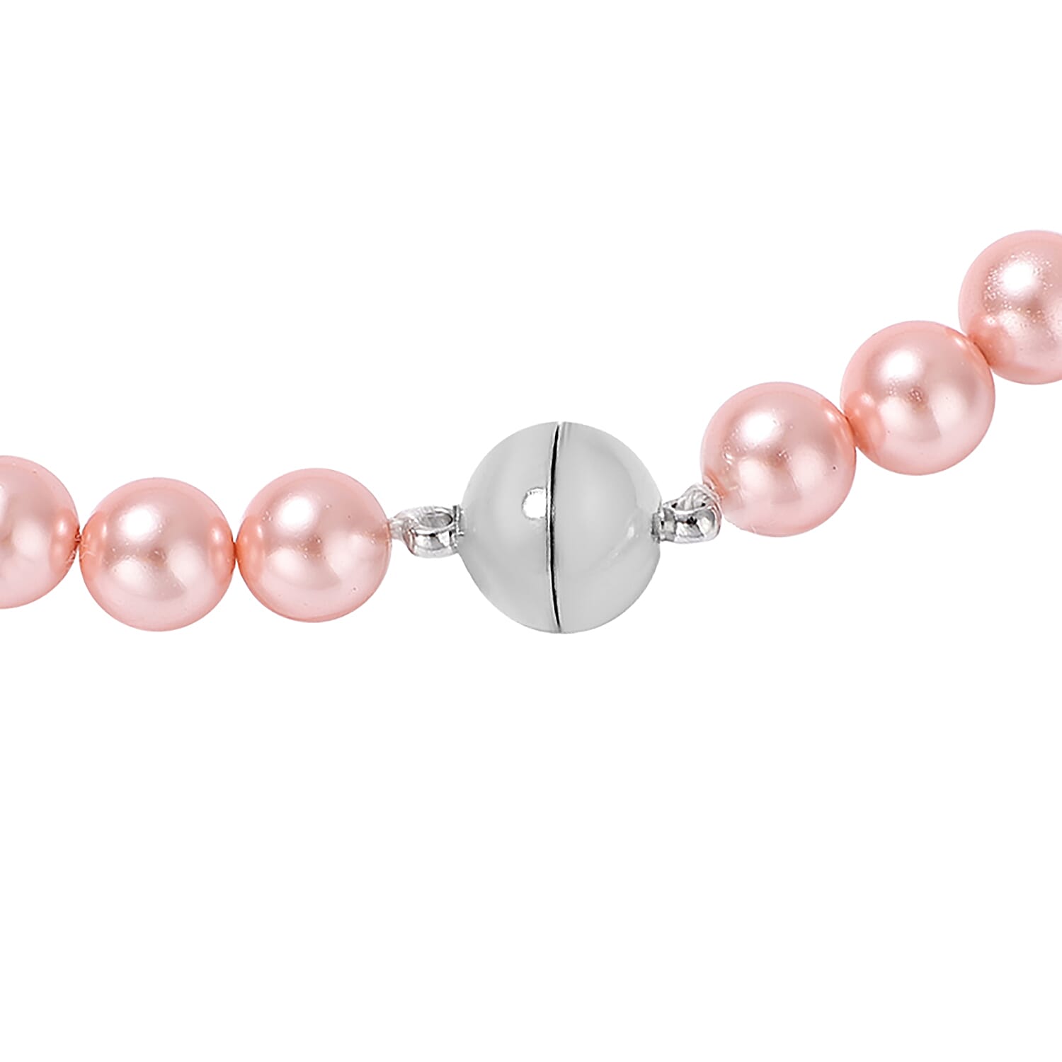 Pink Shell Pearl Beaded Necklace 20 Inches in Silvertone Magnetic Clasp