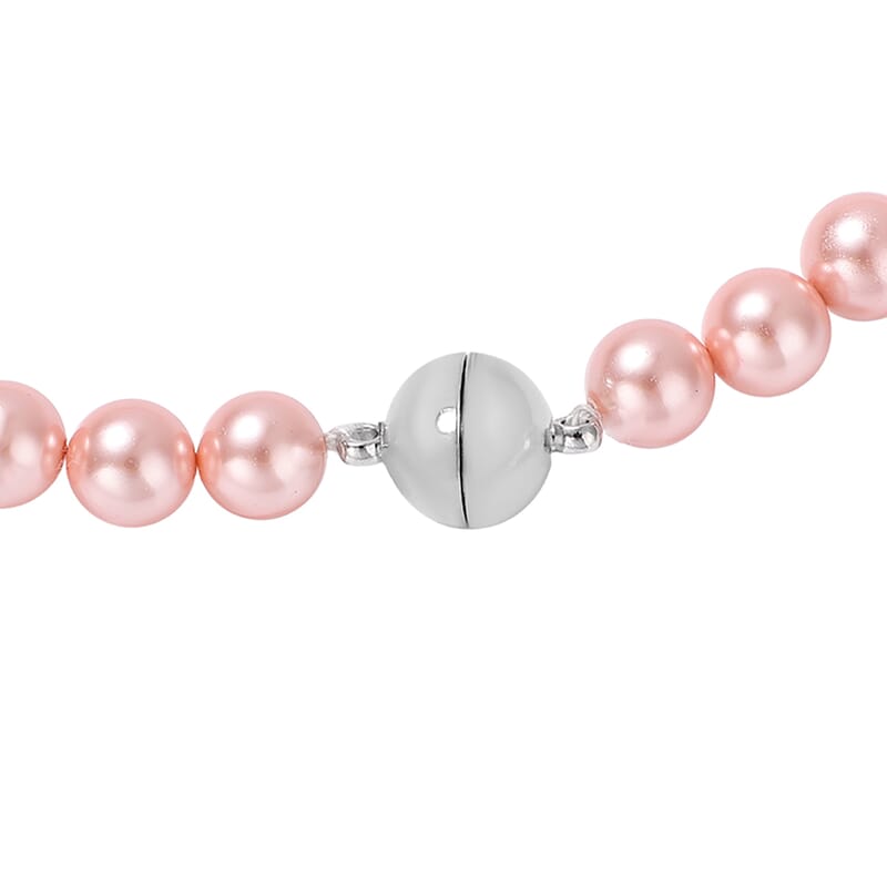 Pink Shell Pearl Beaded Necklace 20 Inches in Silvertone Magnetic Clasp