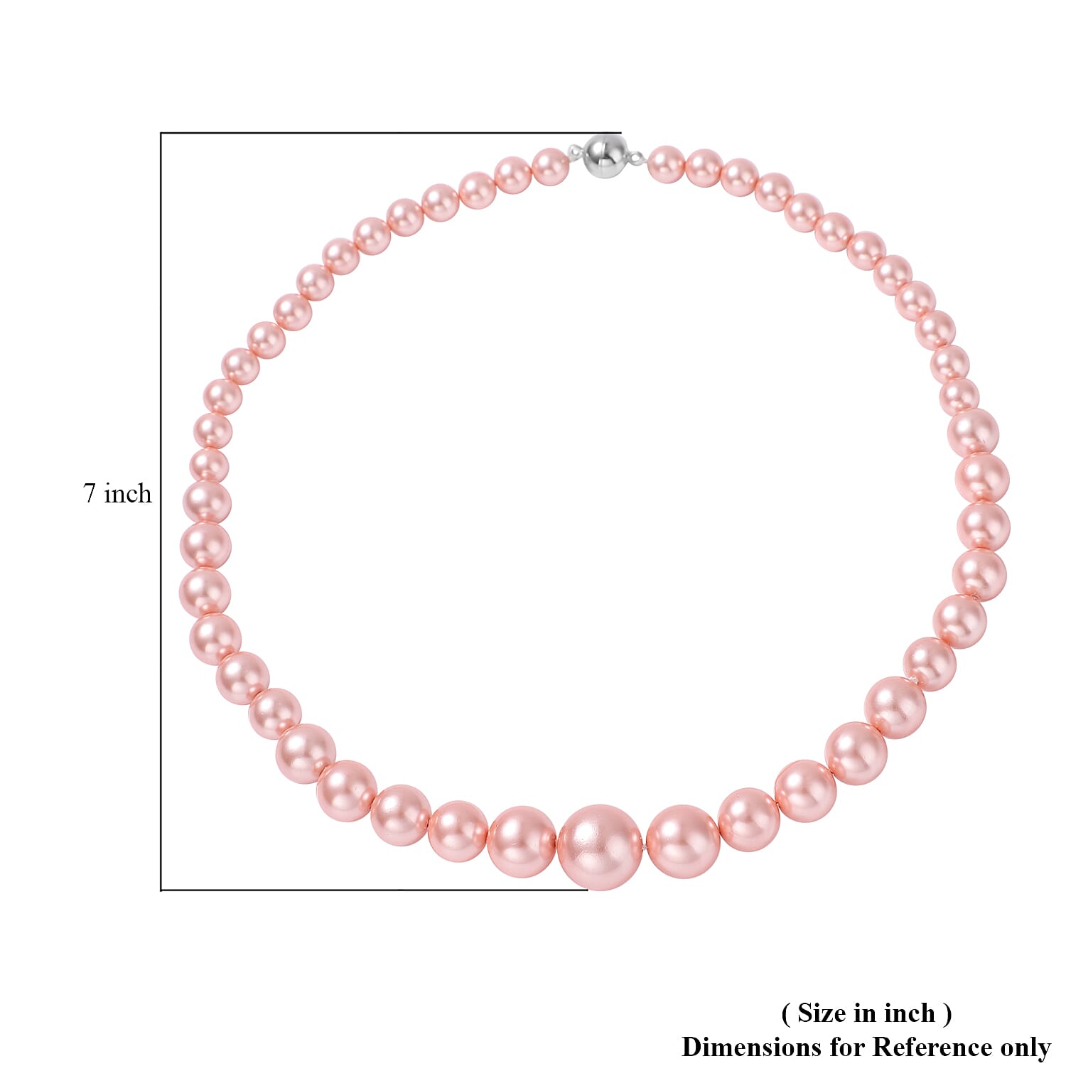Pink Shell Pearl Beaded Necklace 20 Inches in Silvertone Magnetic Clasp