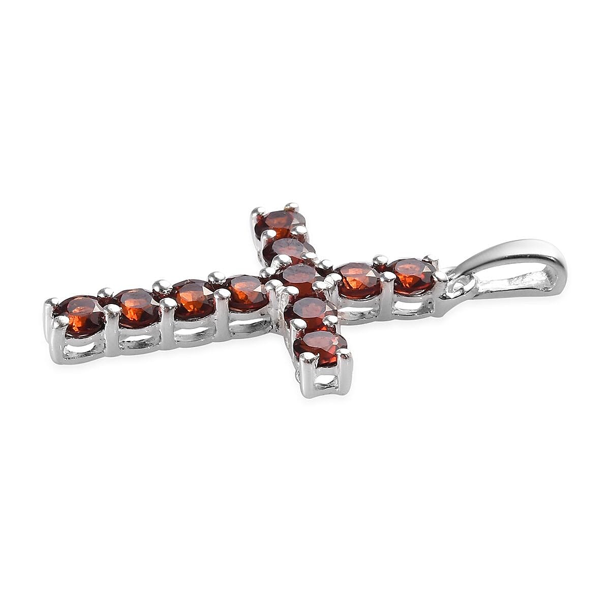 1.50 ctw Mozambique Garnet Cross Pendant in Sterling Silver image number 2
