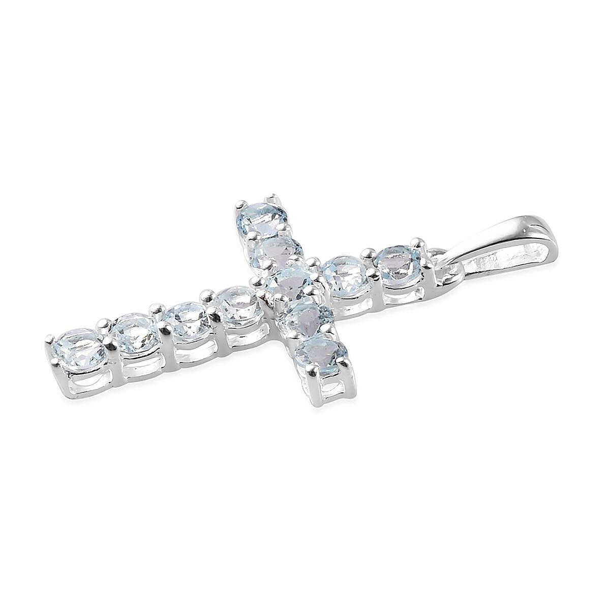 Sky Blue Topaz Cross Pendant in Sterling Silver 1.50 ctw image number 1