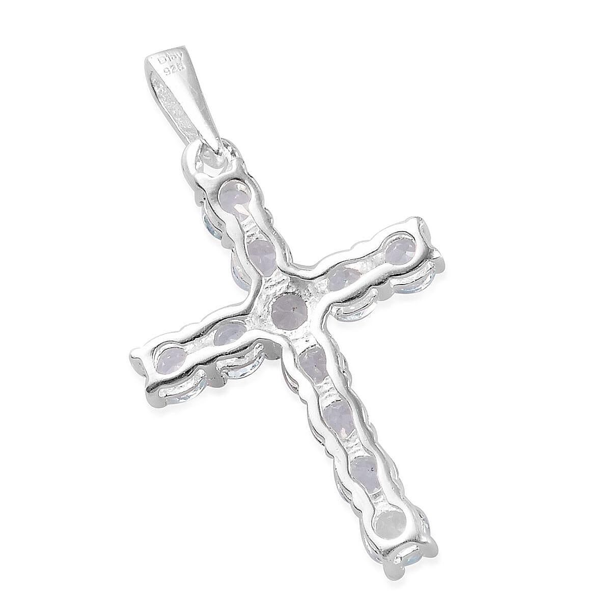 Sky Blue Topaz Cross Pendant in Sterling Silver 1.50 ctw image number 2