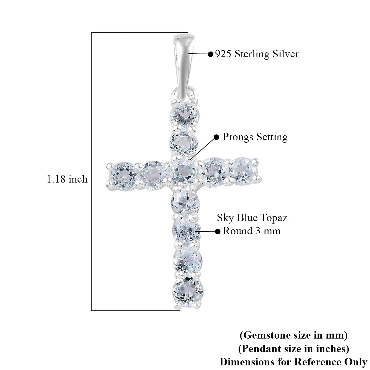 Sky Blue Topaz Cross Pendant in Sterling Silver 1.50 ctw image number 3