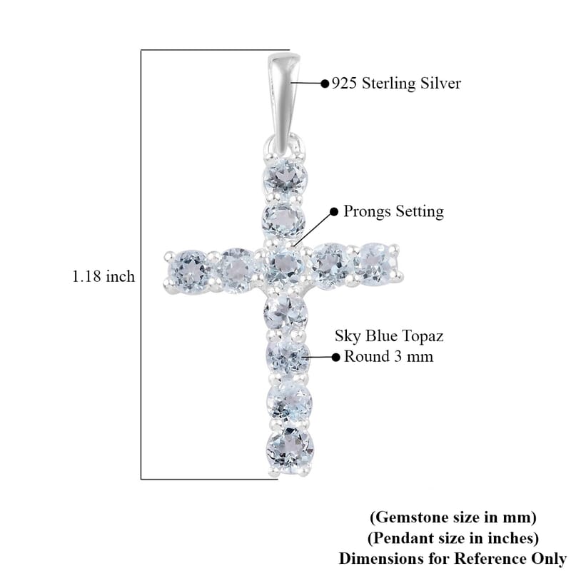 Sky Blue Topaz Cross Pendant in Sterling Silver 1.50 ctw