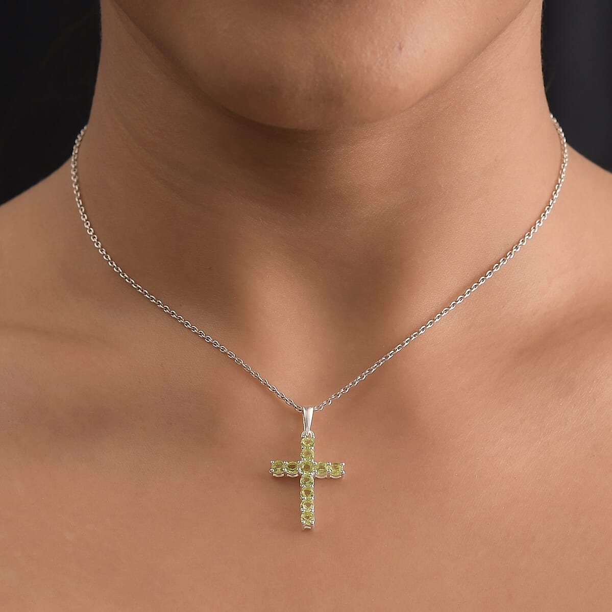 Peridot Cross Pendant in Sterling Silver 1.00 ctw image number 2