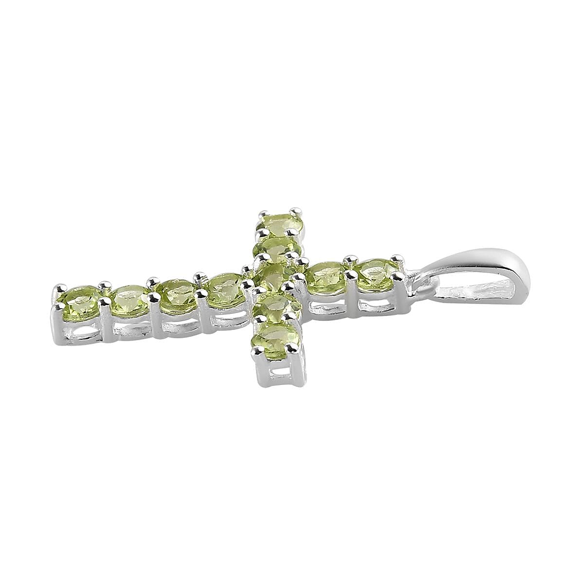 Peridot Cross Pendant in Sterling Silver 1.00 ctw image number 3