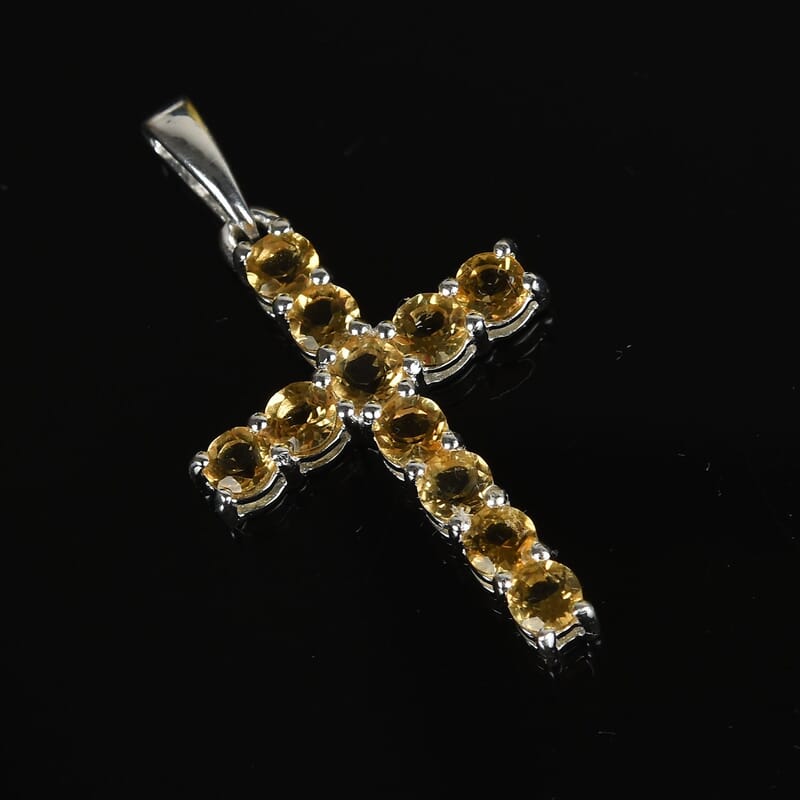 Brazilian Citrine Cross Pendant in Sterling Silver 0.90 ctw