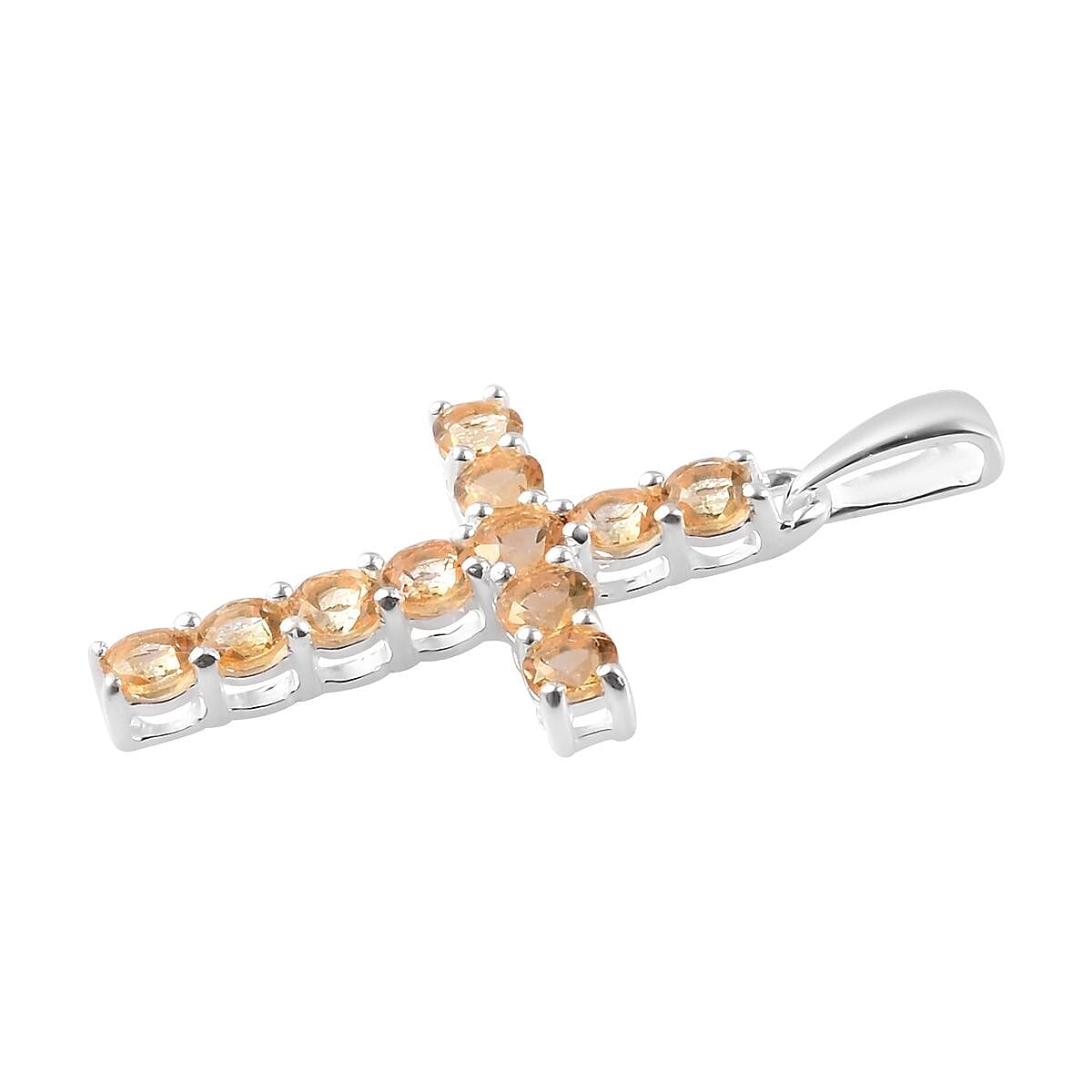 Brazilian Citrine Cross Pendant in Sterling Silver 0.90 ctw image number 2