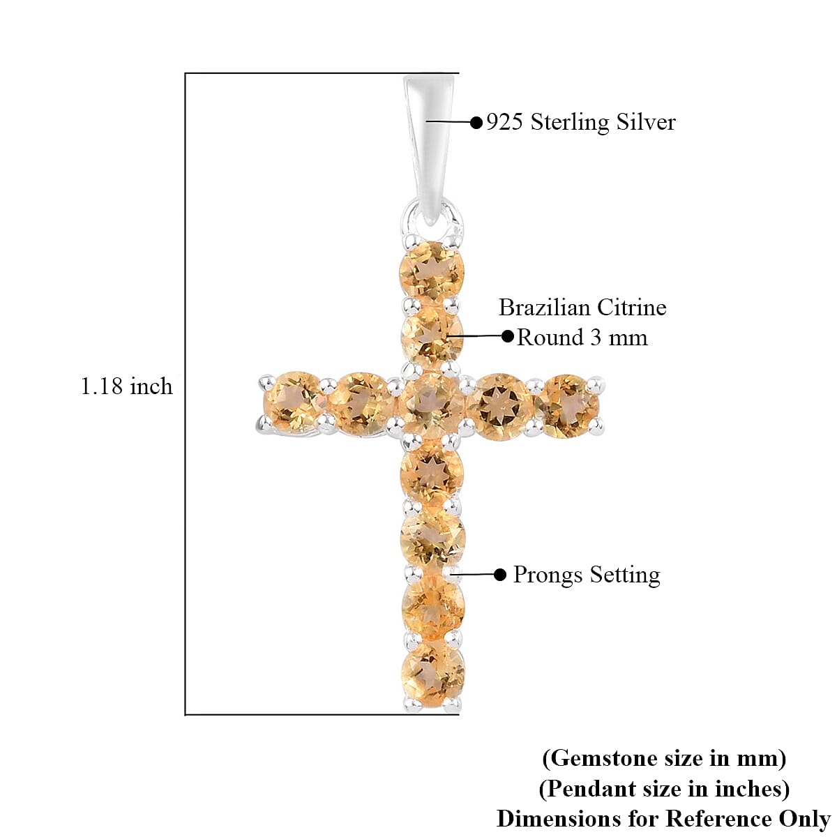 Brazilian Citrine Cross Pendant in Sterling Silver 0.90 ctw image number 4