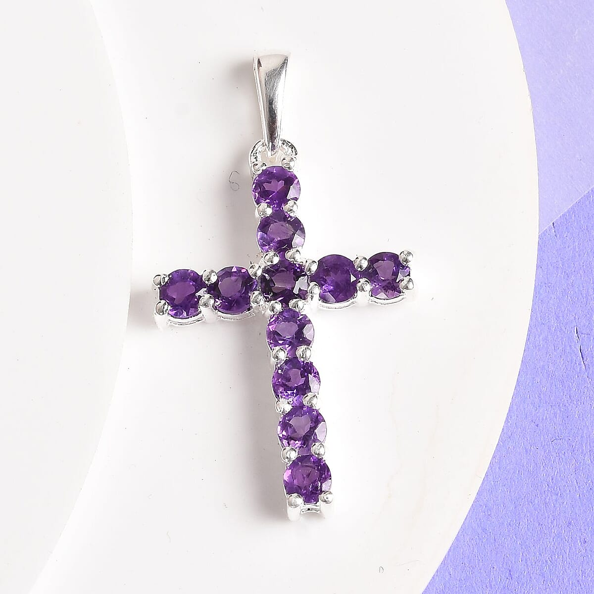 Amethyst Cross Pendant in Sterling Silver 0.90 ctw image number 1