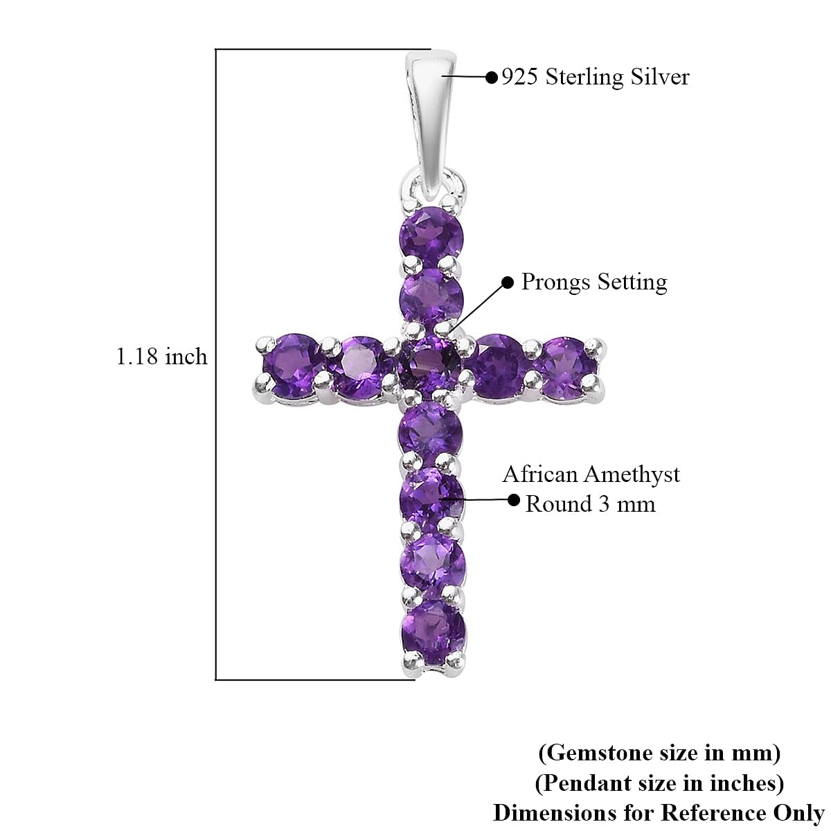 Amethyst Cross Pendant in Sterling Silver 0.90 ctw image number 3