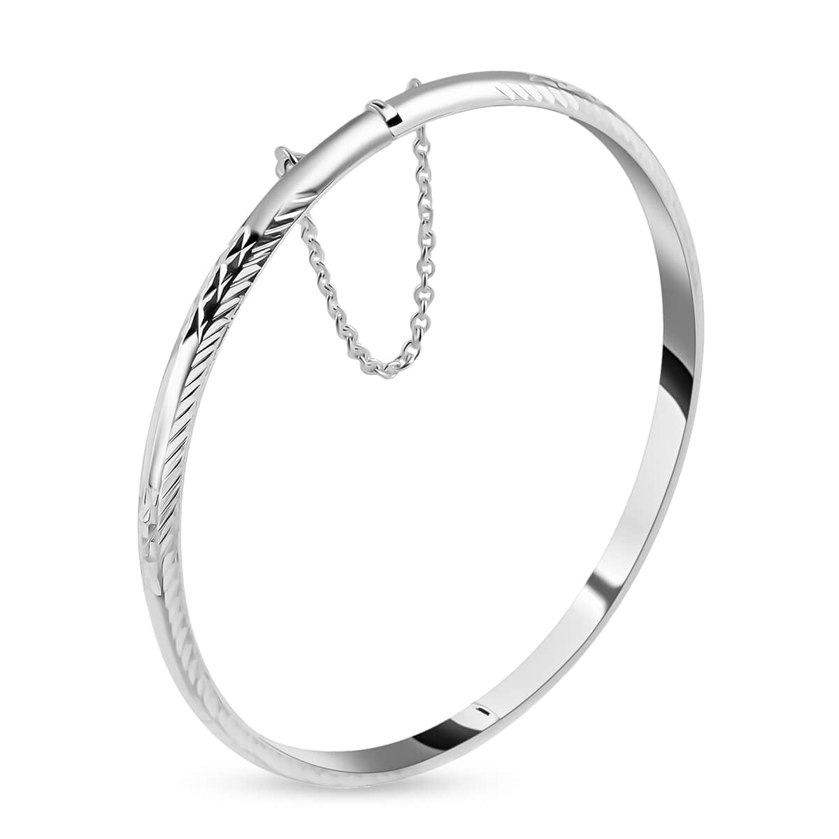 Bangle Bracelet in Sterling Silver, Textured Bangle, Silver Bracelet (8.00 In) 7.80 Grams image number 0