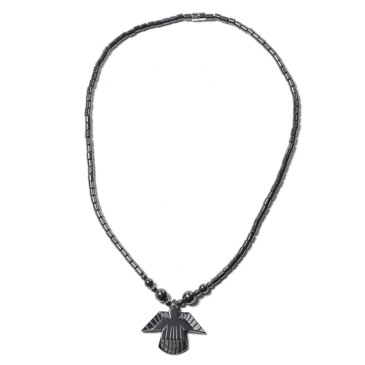 Magnetic by Design Hematite Beaded Necklace 20 Inches with Eagle Pendant in Stainless Steel image number 0