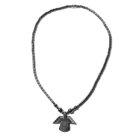 Hematite Beaded Necklace 20 Inches with Eagle Pendant in Stainless Steel image number 0