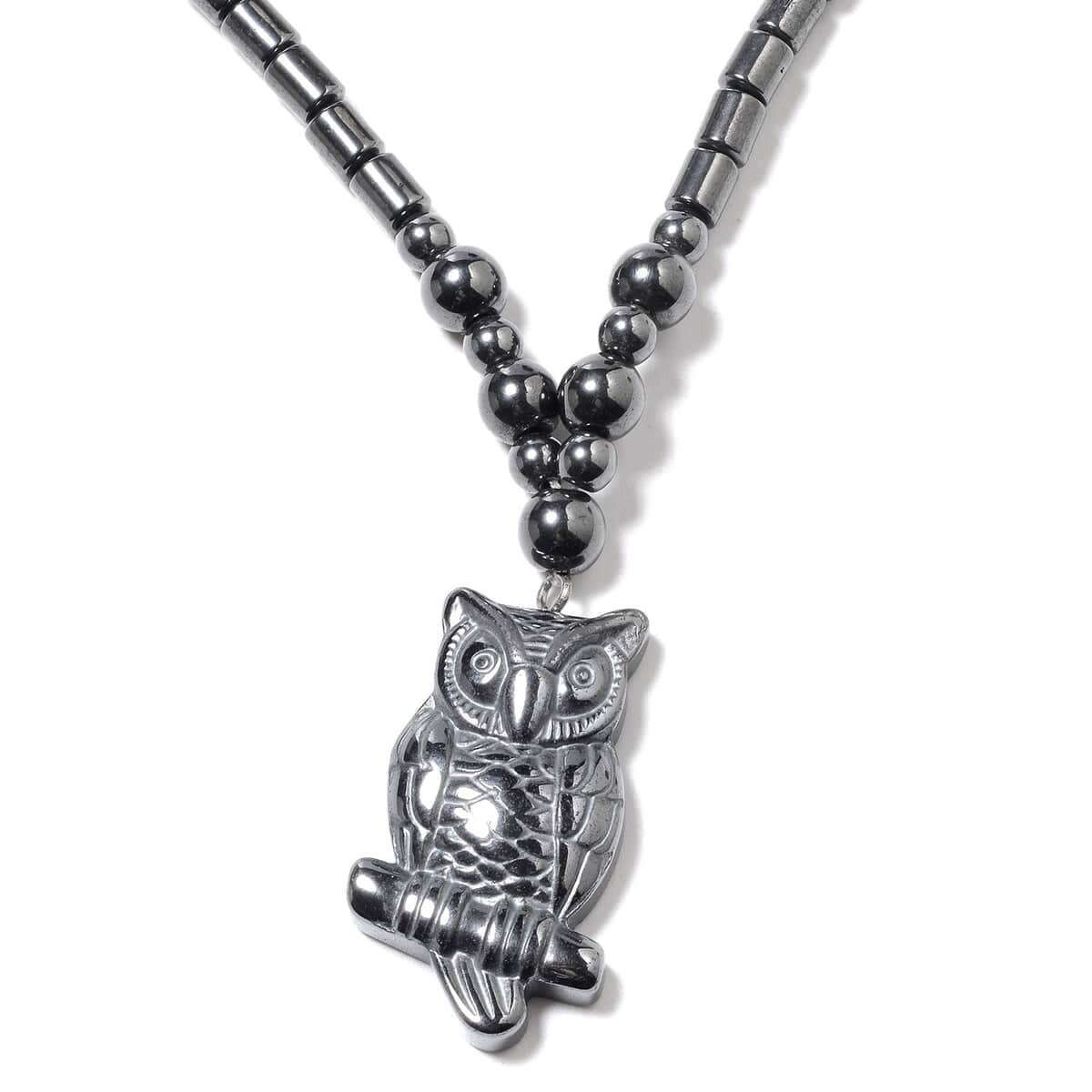 Magnetic by Design Hematite Beaded Necklace 20 Inches with Owl Pendant in Stainless Steel image number 2