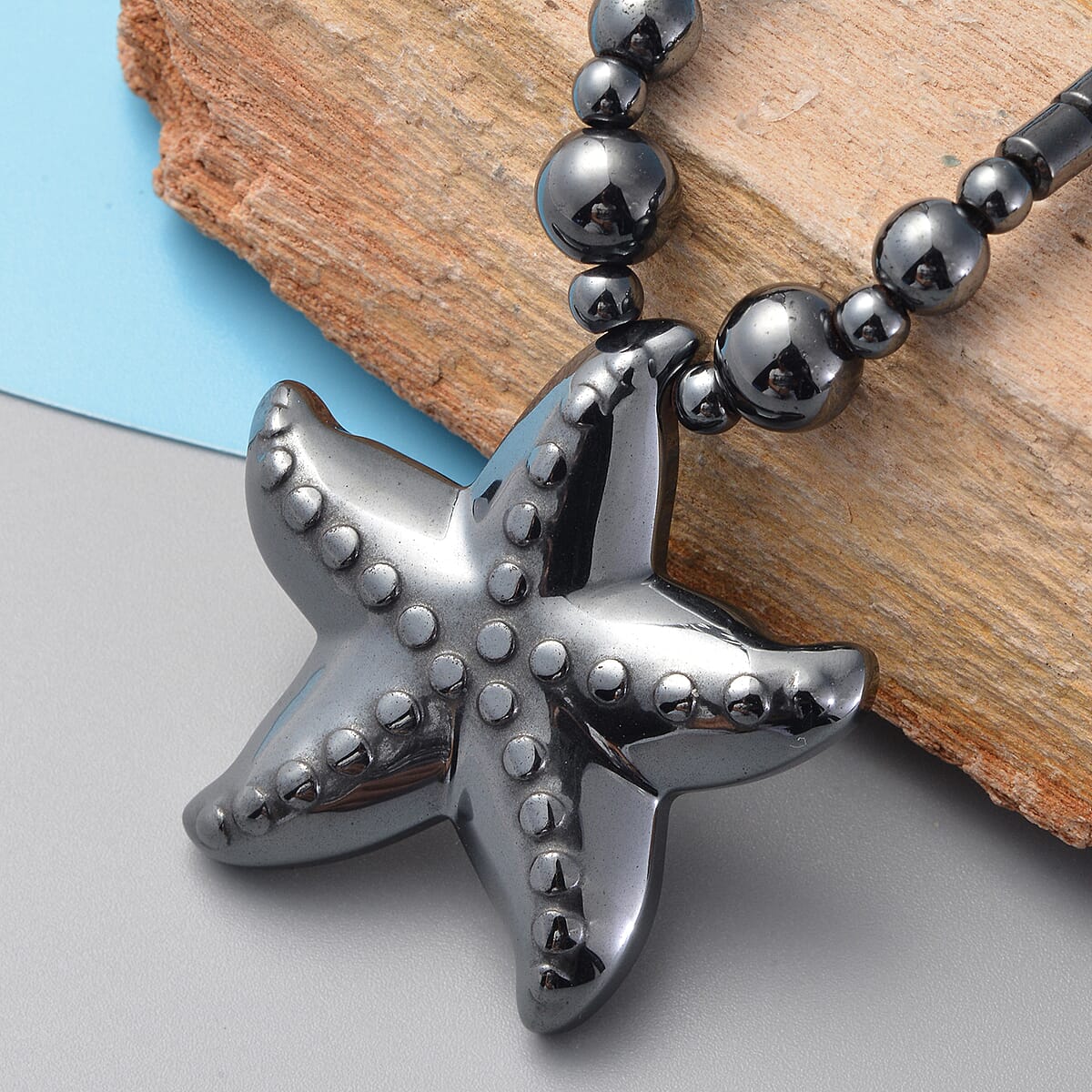 Magnetic by Design Hematite Beaded Necklace 20 Inches with Starfish Pendant in Stainless Steel image number 1