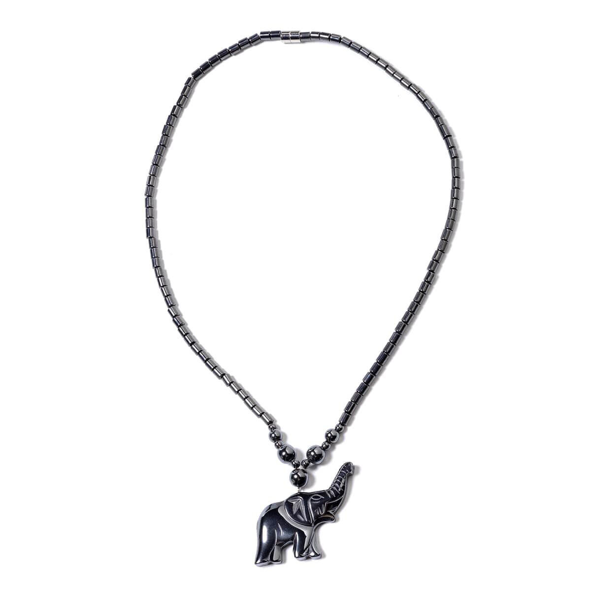 Hematite Beaded Necklace 20 Inches with Elephant Pendant in Stainless Steel image number 0