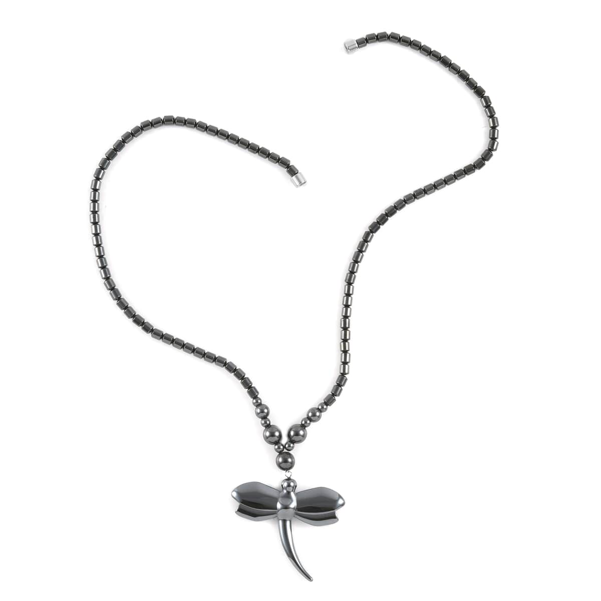 Magnetic by Design Hematite Beaded Necklace 20 Inches with Dragonfly Pendant in Stainless Steel image number 0
