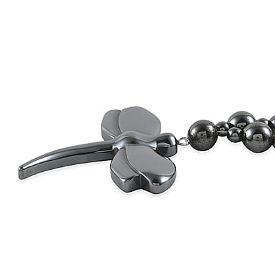 Magnetic by Design Hematite Beaded Necklace 20 Inches with Dragonfly Pendant in Stainless Steel
