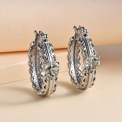 EverTrue Montezuma Prasiolite 3.35 ctw Heart Hoop Earrings in Stainless Steel