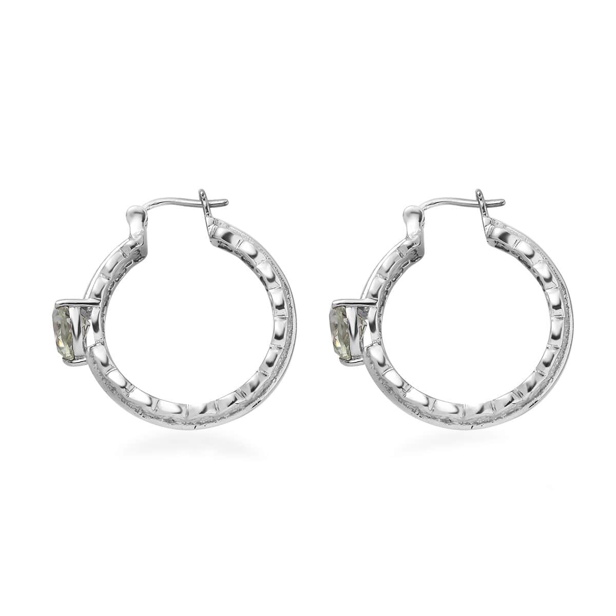 Montezuma Prasiolite Heart Carved Hoop Earrings in Stainless Steel 2.75 ctw image number 3