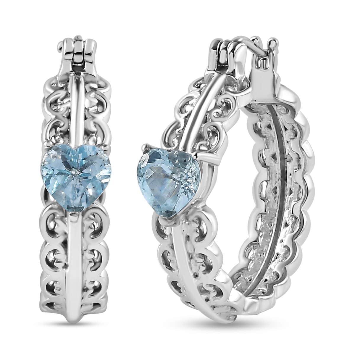 Sky Blue Topaz Heart Hoop Earrings in Stainless Steel 3.85 ctw image number 0