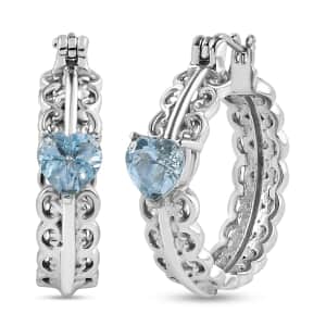 Sky Blue Topaz Heart Hoop Earrings in Stainless Steel 3.85 ctw