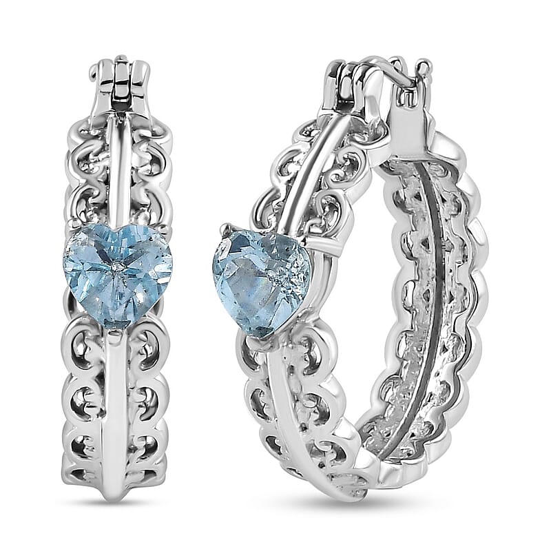 EverTrue Sky Blue Topaz 4.20 ctw Heart Hoop Earrings in Stainless Steel