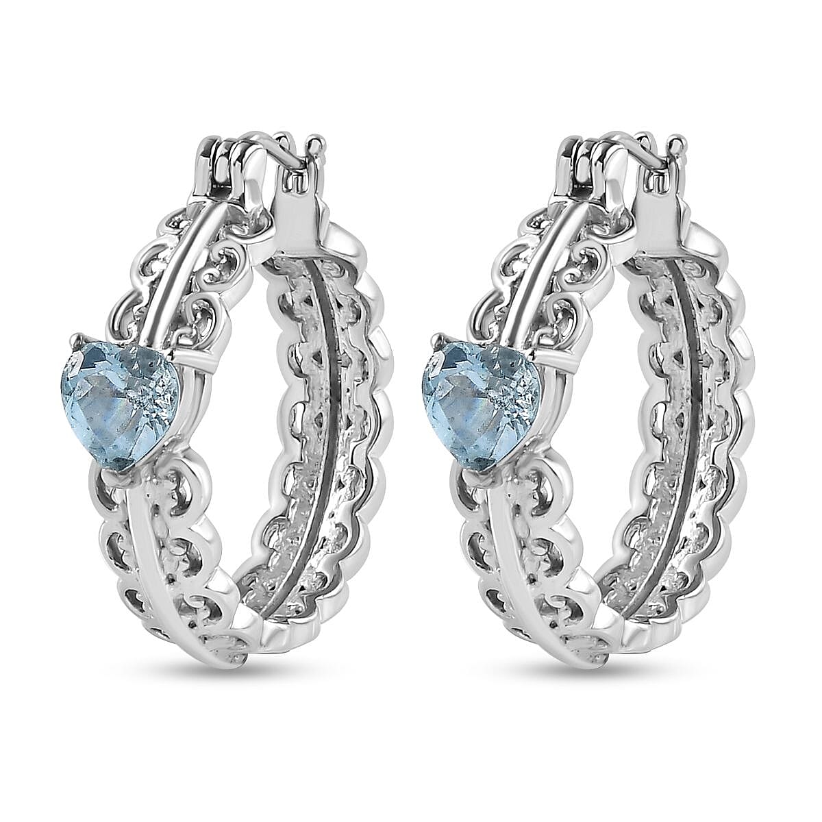 EverTrue Sky Blue Topaz 4.20 ctw Heart Hoop Earrings in Stainless Steel