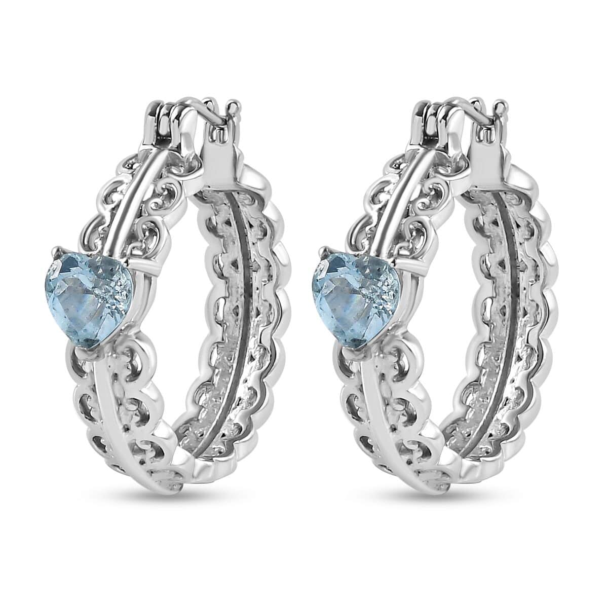 Sky Blue Topaz Heart Hoop Earrings in Stainless Steel 3.85 ctw image number 3