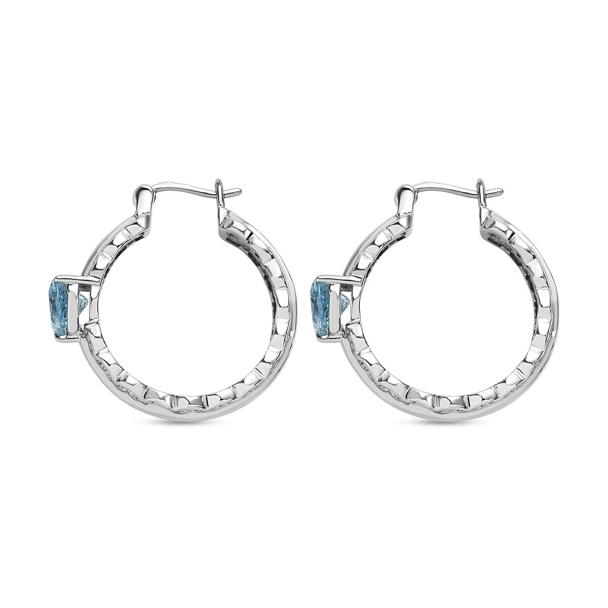 EverTrue Sky Blue Topaz 4.20 ctw Heart Hoop Earrings in Stainless Steel