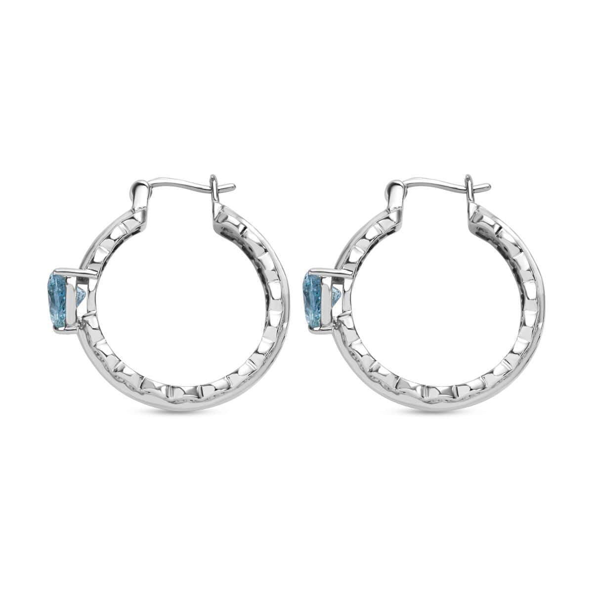 Sky Blue Topaz Heart Hoop Earrings in Stainless Steel 3.85 ctw image number 4