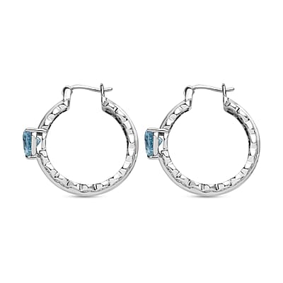 EverTrue Sky Blue Topaz 4.20 ctw Heart Hoop Earrings in Stainless Steel