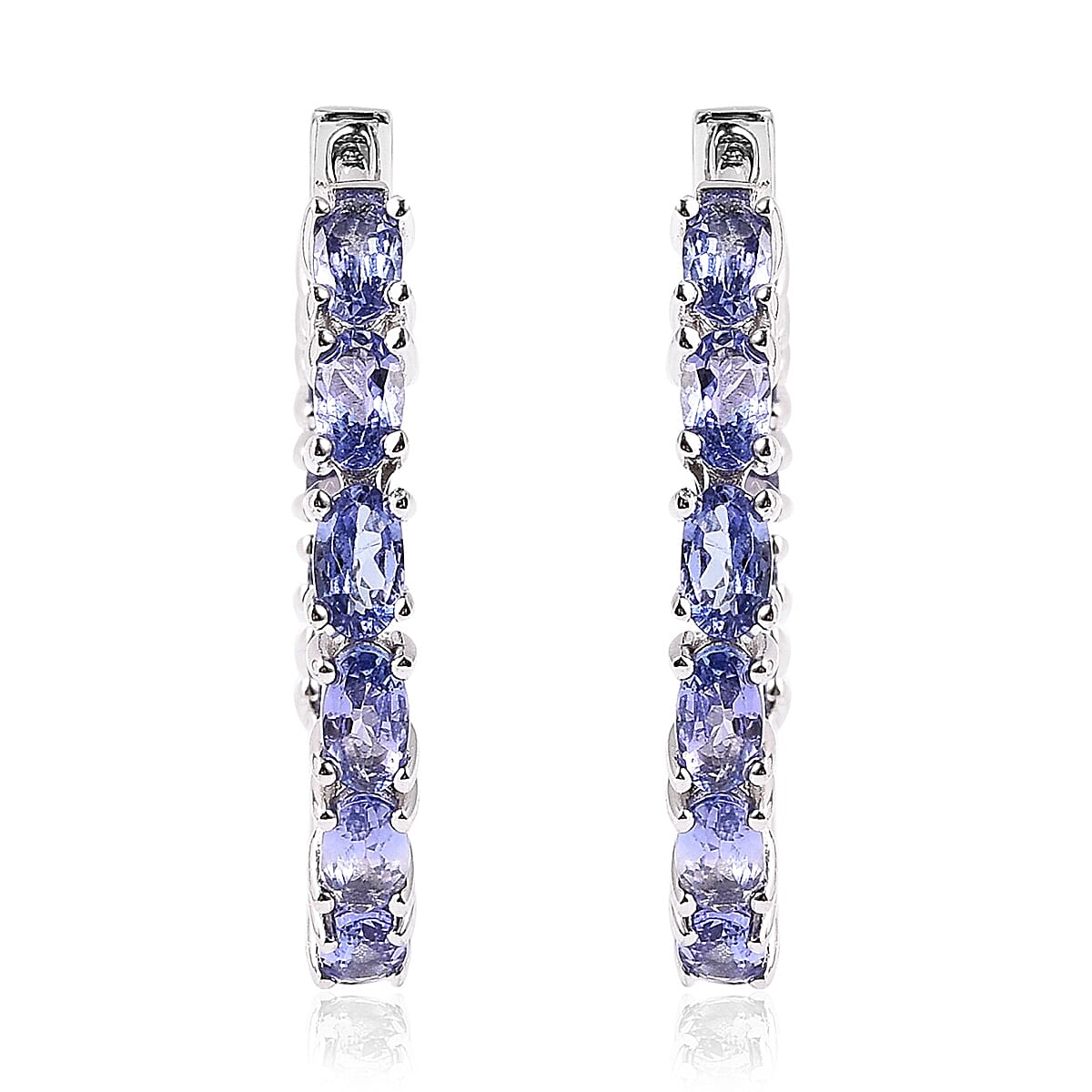 Tanzanite Inside Out Latch Hoop Earrings in Sterling Silver 8.15 Grams 3.90 ctw