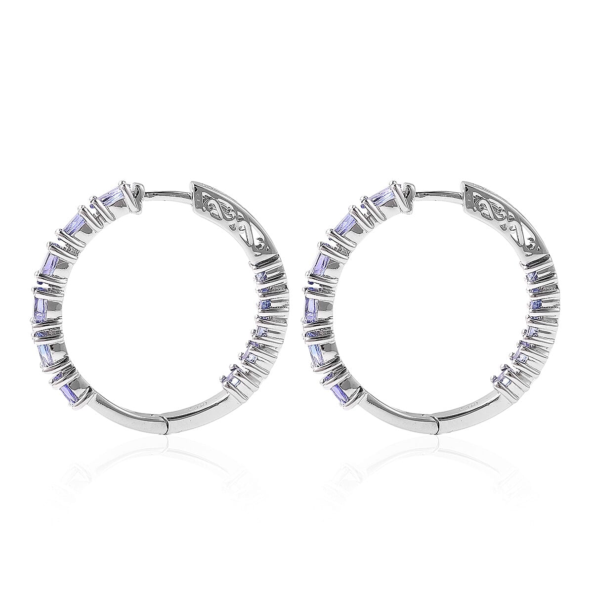 Tanzanite Inside Out Latch Hoop Earrings in Sterling Silver 8.15 Grams 3.90 ctw