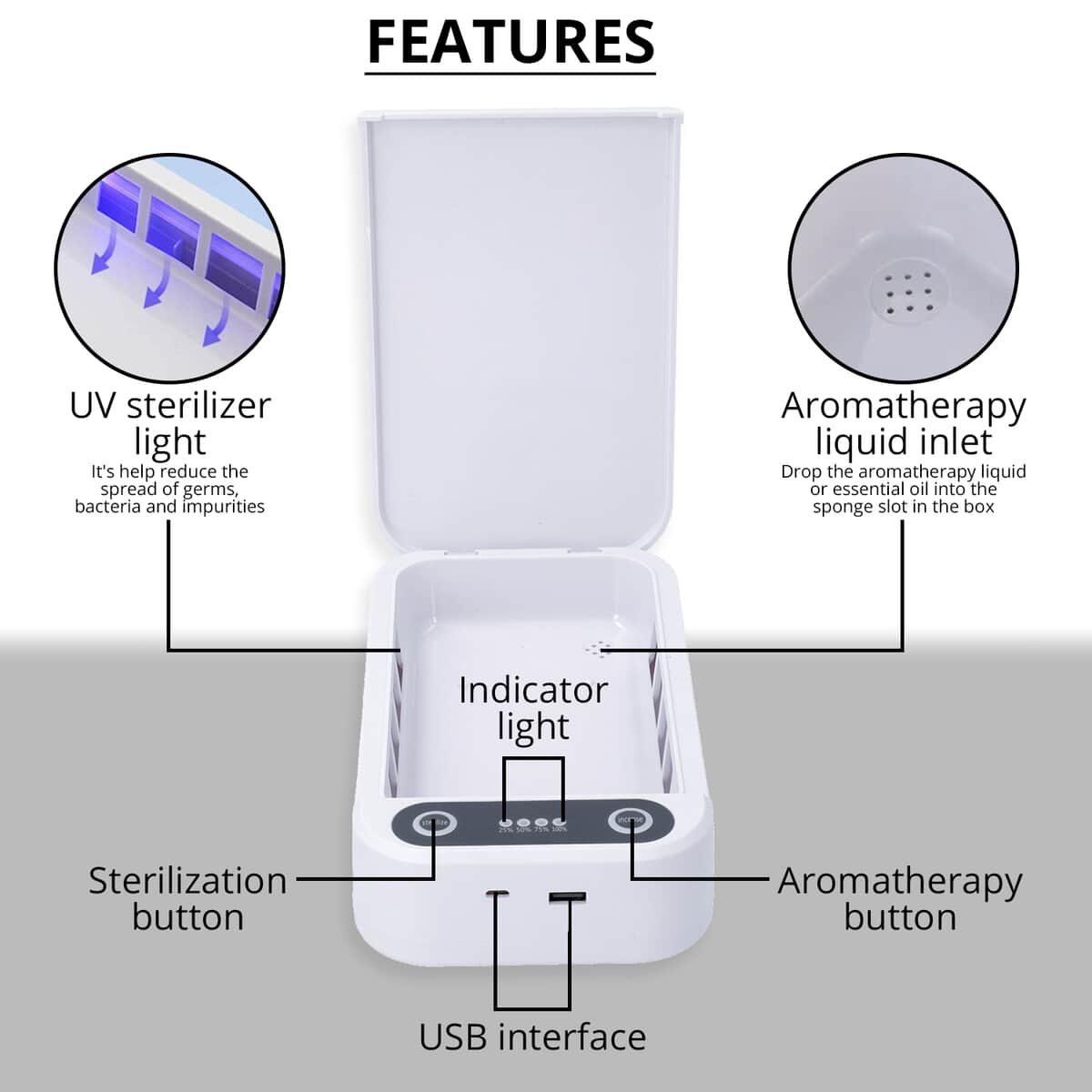 White Rechargeable UV Light Sterilizer Box with LED Lights, Multi- Device Sanitizer image number 2