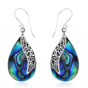 Abalone Shell Drop Earrings for Women in Sterling Silver, Fishhook Earrings, Gift for Her