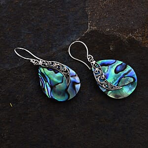 Abalone Shell Drop Earrings for Women in Sterling Silver, Fishhook Earrings, Gift for Her