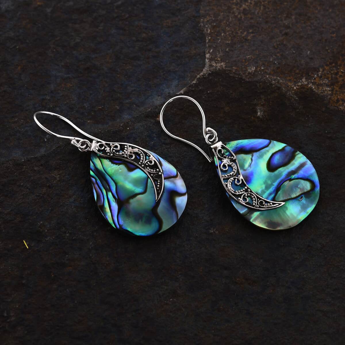 Abalone Shell Drop Earrings for Women in Sterling Silver, Fishhook Earrings, Gift for Her image number 1